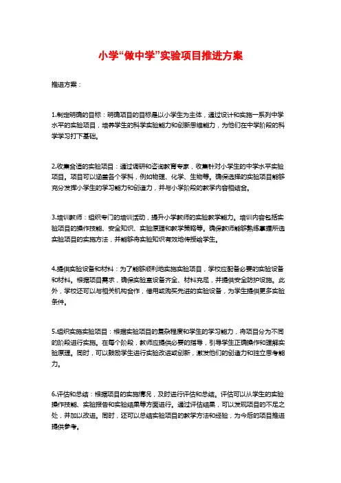小学“做中学”实验项目推进方案