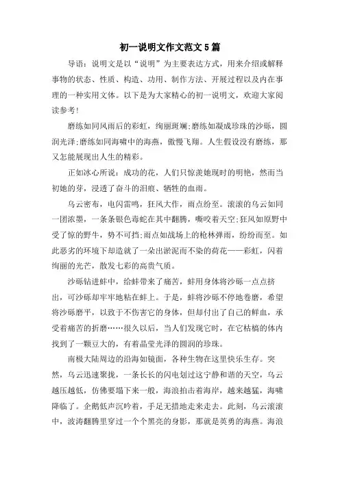 初一说明文作文范文5篇