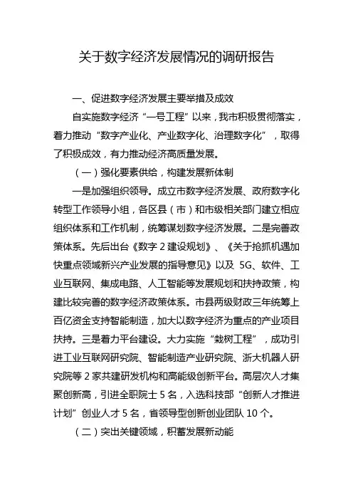 关于数字经济发展情况的调研报告范文模板