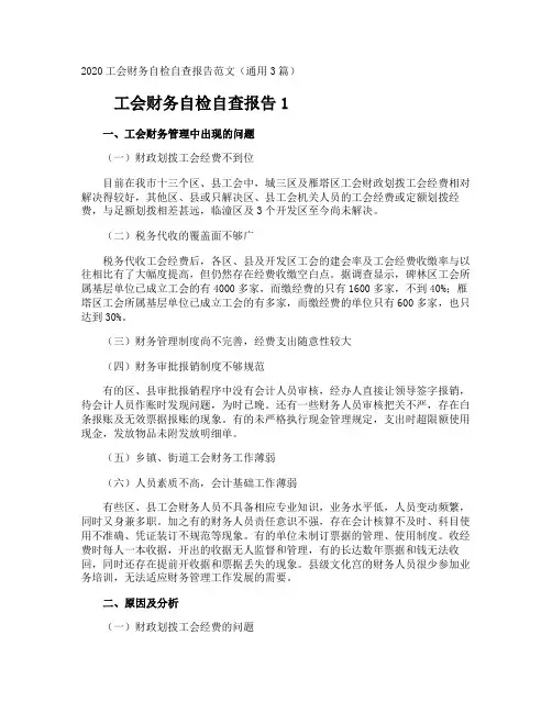 工会财务自检自查报告