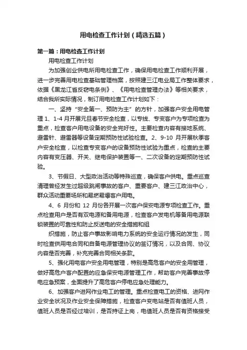 用电检查工作计划（精选五篇）