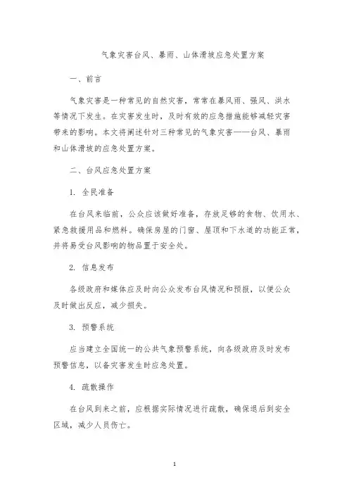 气象灾害台风、暴雨、山体滑坡应急处置方案