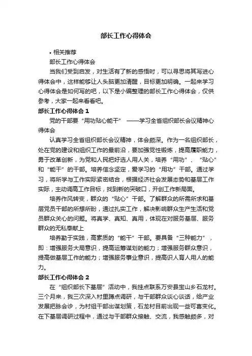 部长工作心得体会