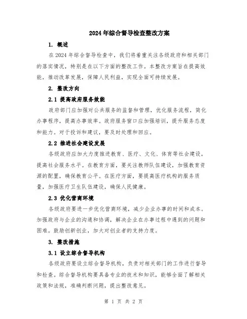 2024年综合督导检查整改方案