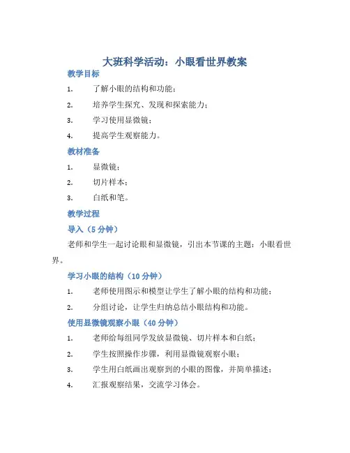 大班科学活动小眼看世界教案【含教学反思】