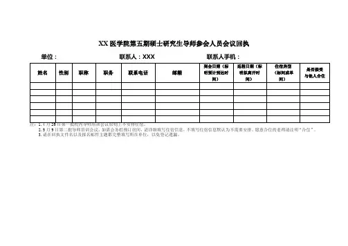X医学院第五期硕士研究生导师参会人员会议回执【模板】