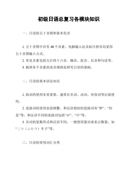 初级日语总复习各模块知识