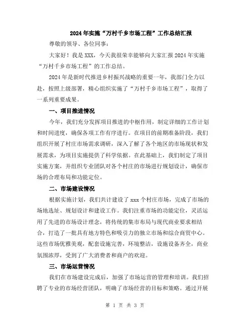2024年实施“万村千乡市场工程”工作总结汇报