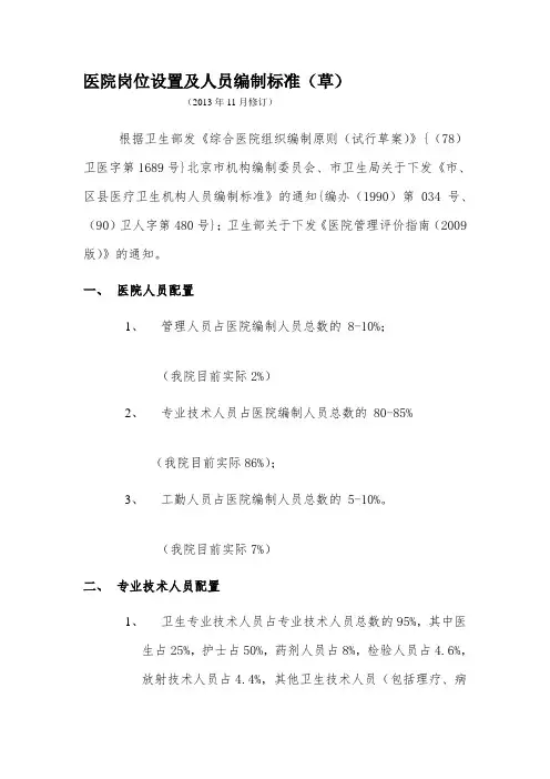 医院岗位设置及人员编制标准