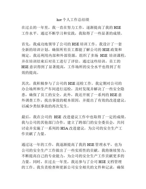hse个人工作总结绩
