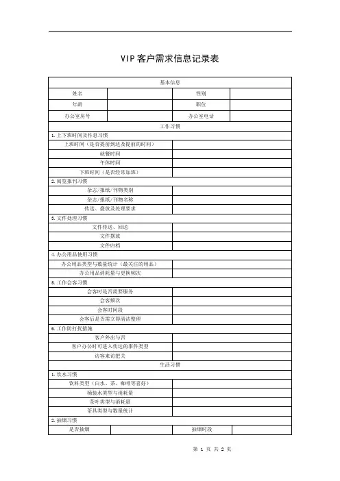 VIP客户需求信息记录表