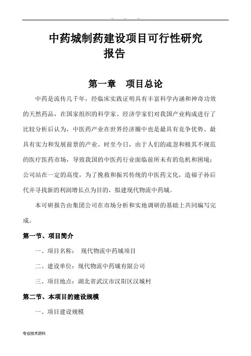 中药城制药厂可研究性报告