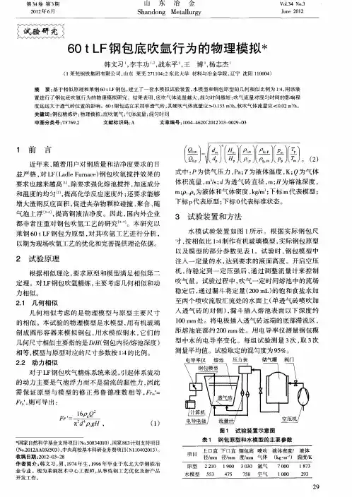 60tLF钢包底吹氩行为的物理模拟