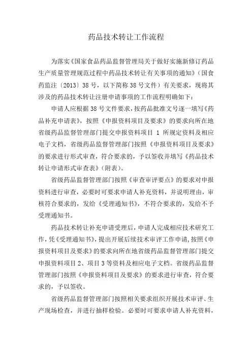 药品技术转让工作流程