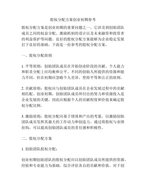 股权分配方案创业初期参考