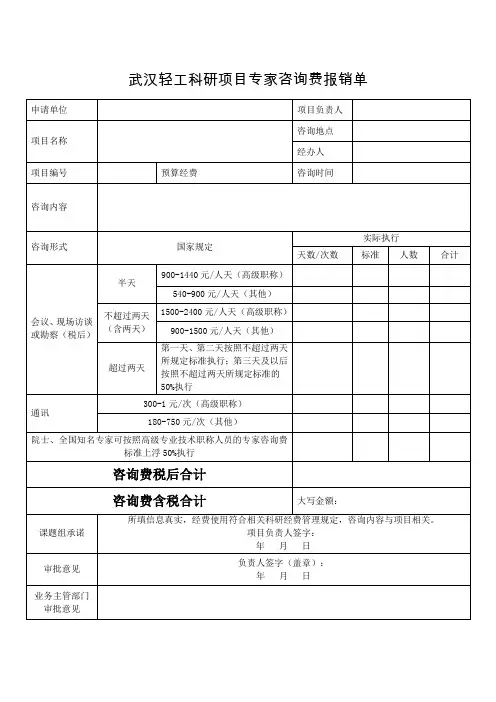 科研项目专家咨询费报销单