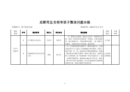 后勤党总支领导班子整改问题台账