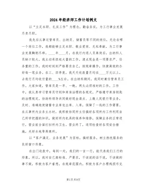 2024年经济师工作计划例文（四篇）