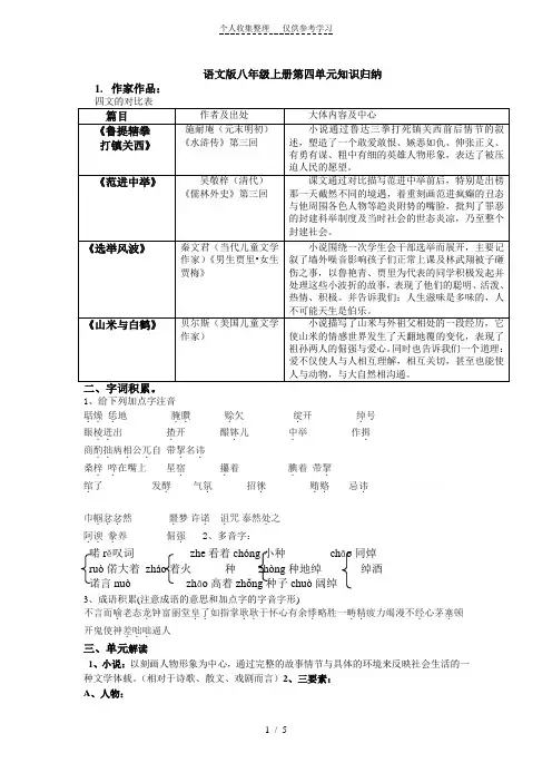 语文版八年级上册第四单元知识归纳