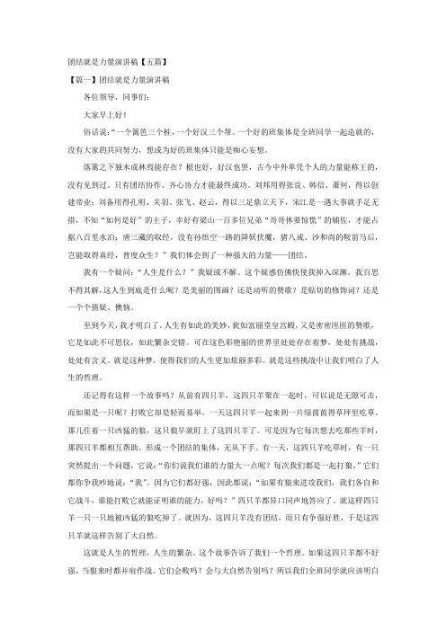团结就是力量演讲稿【五篇】