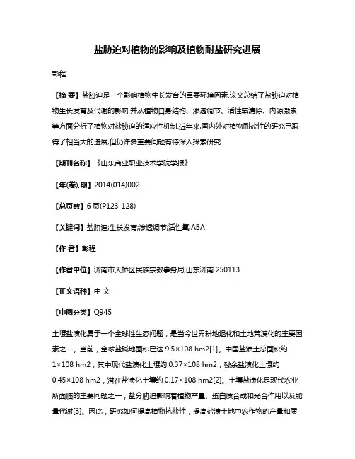 盐胁迫对植物的影响及植物耐盐研究进展