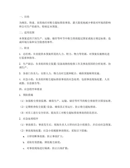 粉尘超标排放事故应急预案