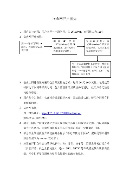 宿舍网开户须知