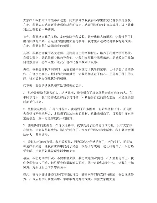 小学生作文比赛获奖感言