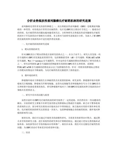 分析去势抵抗性前列腺癌化疗耐药机制的研究进展