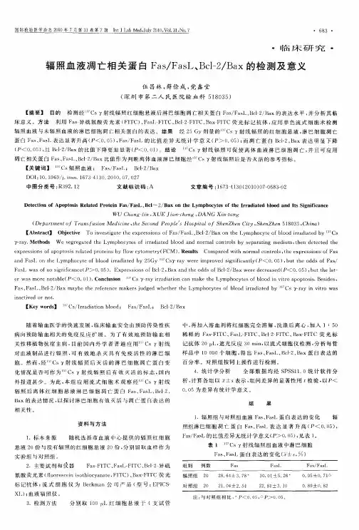 辐照血液凋亡相关蛋白Fas／FasL、Bcl-2／Bax的检测及意义