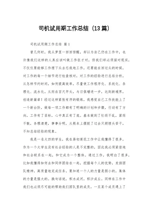司机试用期工作总结(13篇)
