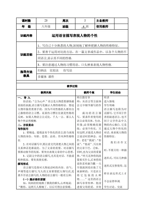 作文-运用语言描写表现人物的个性