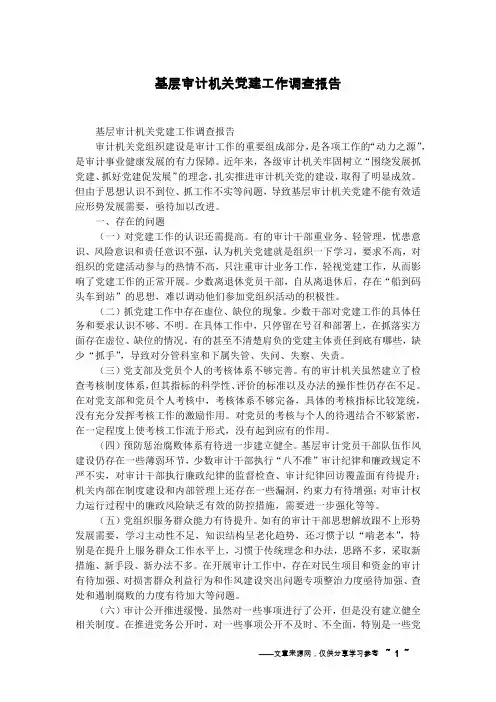 基层审计机关党建工作调查报告
