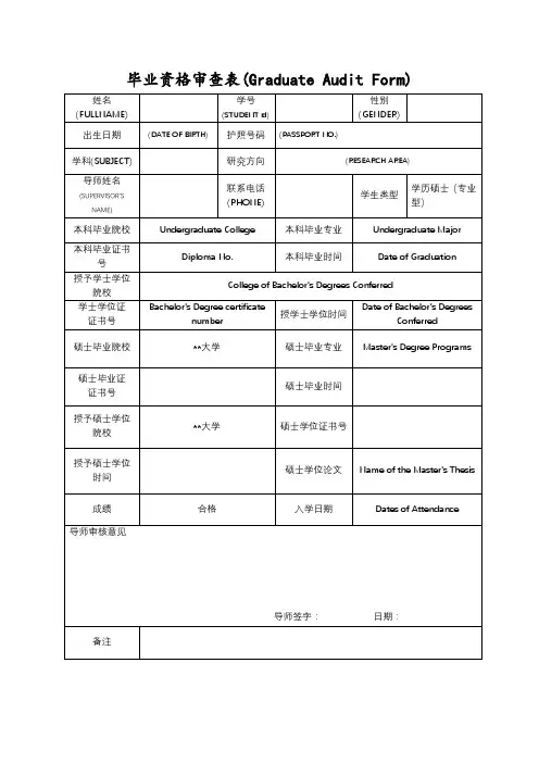 毕业资格审查表(GraduateAuditForm)【模板】