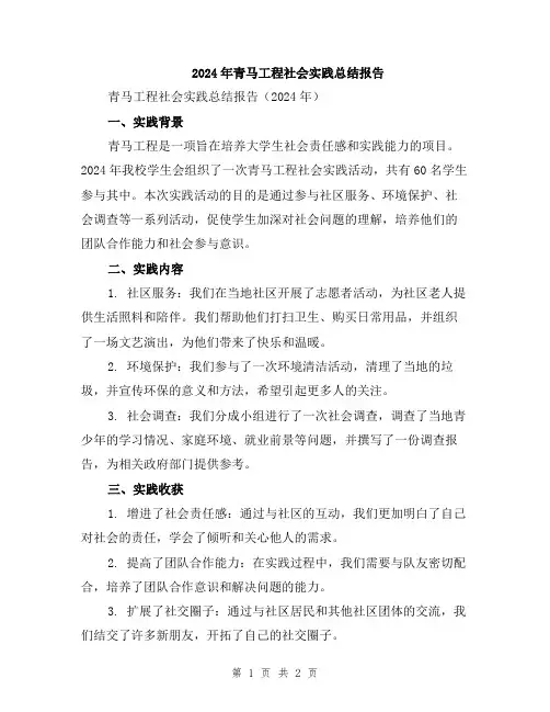 2024年青马工程社会实践总结报告