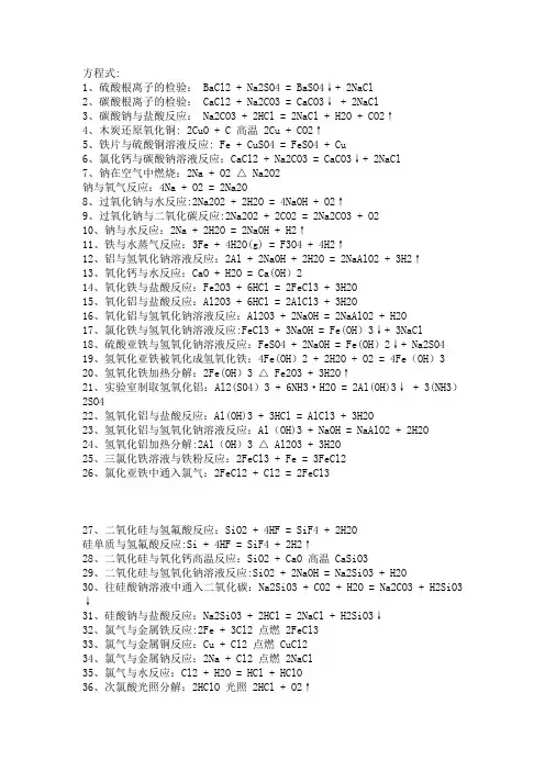 高中化学方程式以及离子方程式