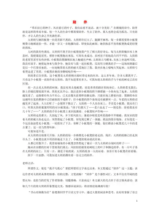 八年级语文楚才杯获奖作文陪伴