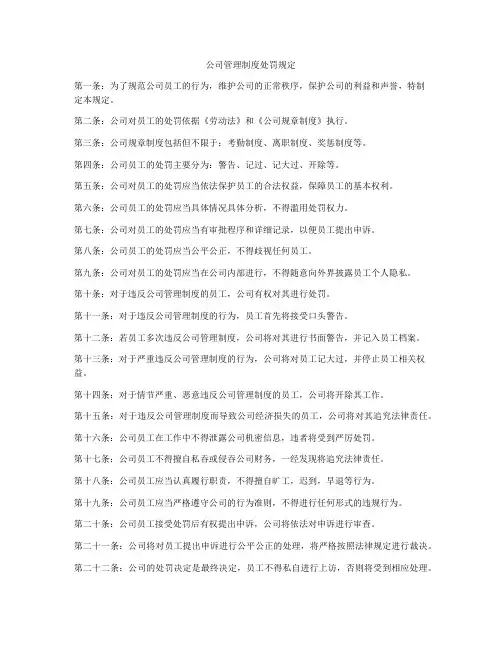 公司管理制度处罚规定