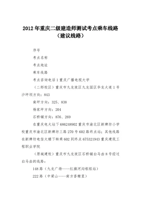 2012年重庆二级建造师测试考点乘车线路(建议线路)
