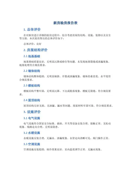 新房验房报告表