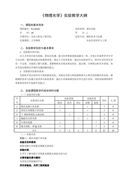 物理光学实验大纲