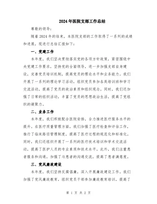 2024年医院支部工作总结