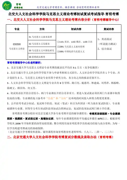 北京交通大学马克思主义理论考博真题参考书导师信息-育明考博