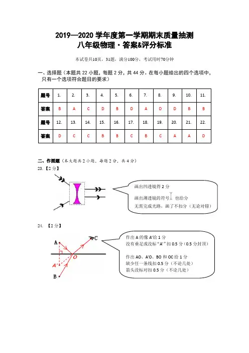 2019-2020学年广东深圳八年级上物理期末试题