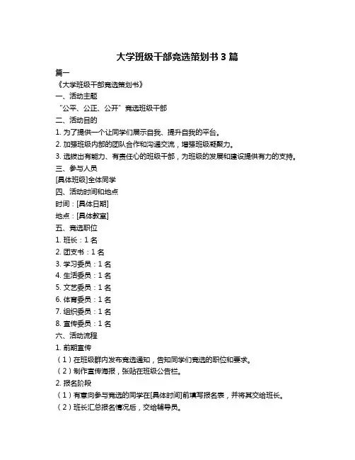 大学班级干部竞选策划书3篇