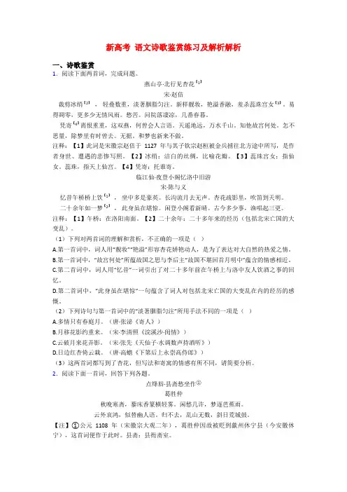 新高考 语文诗歌鉴赏练习及解析解析