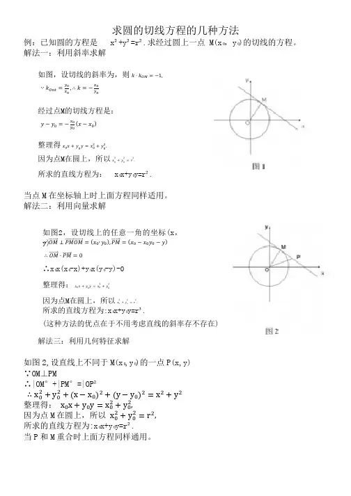 求圆的切线方程的几种方法