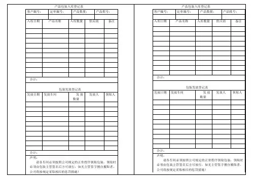 包装入库登记表格