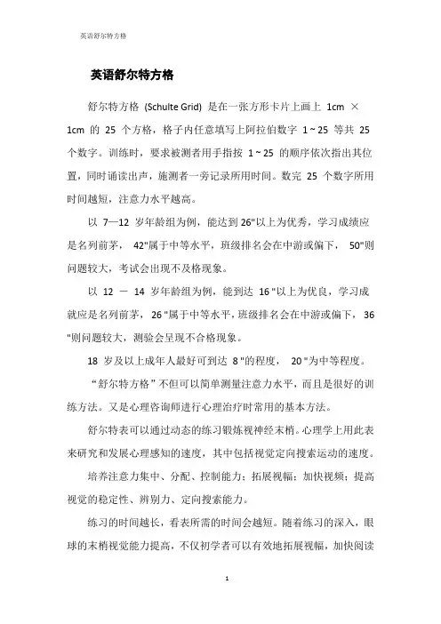 英语舒尔特方格