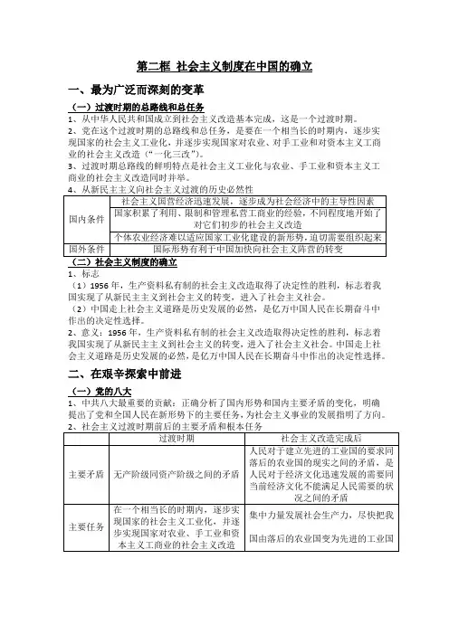 社会主义制度在中国的确立+讲义 高中统编版政治必修一中国特色社会主义